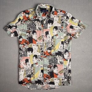 Zara Man Hawaiian Shirt Men Medium Novelty Comic Print Casual Beach